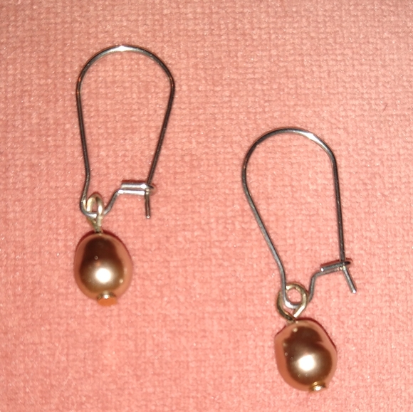 Champagne Baroque Pearl Handmade Earrings Stainless Steel Small Charm Pearls - Picture 3 of 5